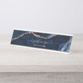 エレガントプロフェッショナルネイビーブルーバラ金ゴールドアゲート デスクネームプレート (正面)