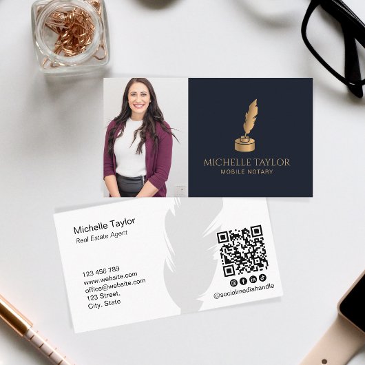エレガントプロフェッショナルネイビーモバイル公証人QRコード 名刺