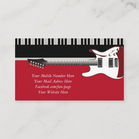 エレガントプロフェッショナルピアノ鍵&ギター音楽 名刺 (裏面)