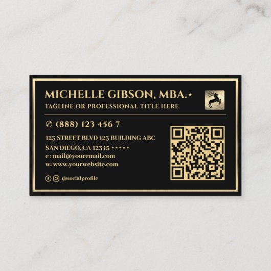 エレガントプロフェッショナルフェイク金ゴールドフレームブラックモダン 名刺