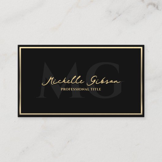 エレガントプロフェッショナルフェイク金ゴールドフレームブラックモダン 名刺 (正面)