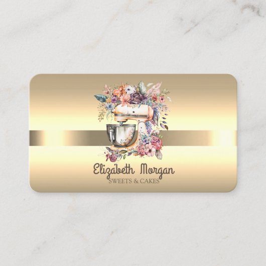 エレガントプロフェッショナルフローラミキサストライプ金ゴールド 名刺 (正面)