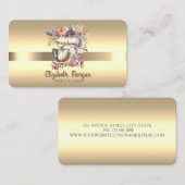 エレガントプロフェッショナルフローラミキサストライプ金ゴールド 名刺 (正面/裏面)