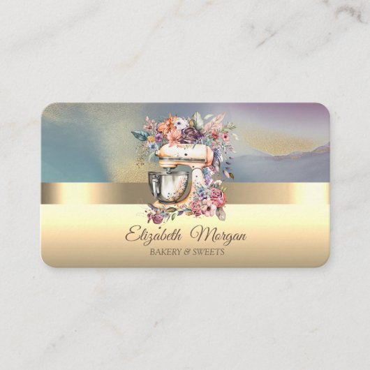 エレガントプロフェッショナルフローラミキサベーカリー金ゴールド 名刺 (正面)