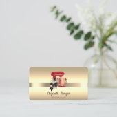 エレガントプロフェッショナルフローラレッドミキサストライプ金ゴールド 名刺 (スタンド正面)