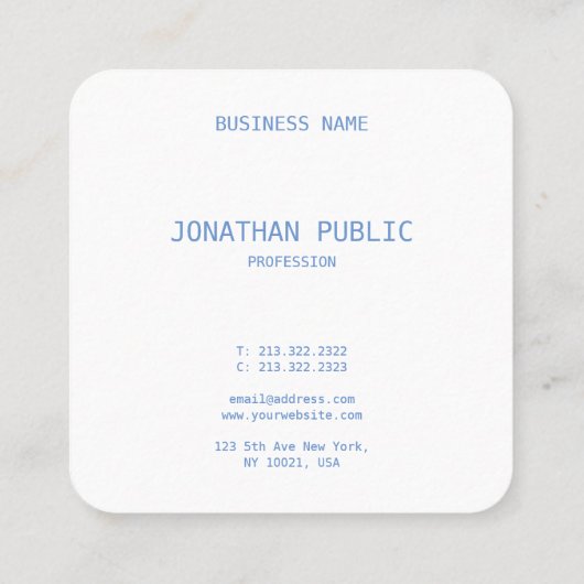 エレガントプロフェッショナルブモダンルーホワイトテンプレート スクエア名刺 (裏面)