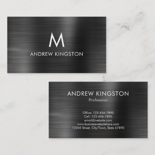 エレガントプロフェッショナルブラックグレーブラシ付きスチール 名刺 (正面/裏面)