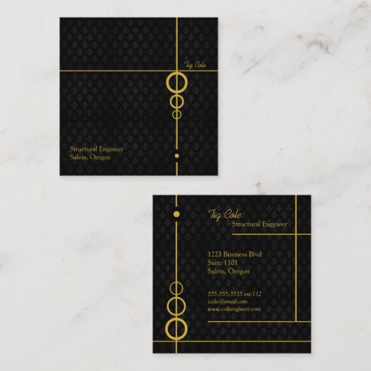 エレガントプロフェッショナルブラックパターン スクエア名刺 (正面/裏面)