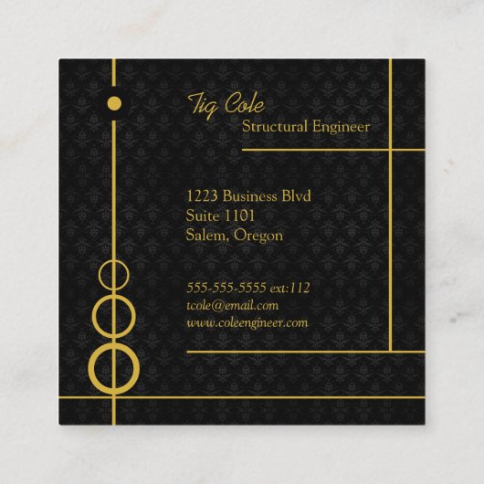 エレガントプロフェッショナルブラックパターン スクエア名刺 (裏面)