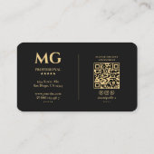 エレガントプロフェッショナルブラックモダンモノグラム 名刺 (裏面)