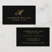 エレガントプロフェッショナルブラック&金ゴールドモノグラム 名刺 (正面/裏面)
