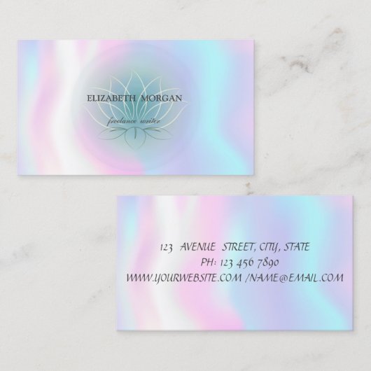 エレガントプロフェッショナルブルーロータス，ホログラフィック 名刺 (正面/裏面)