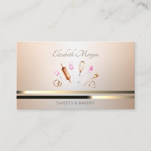 エレガントプロフェッショナルベーカリーツールの金ゴールドストライプ 名刺 (正面)