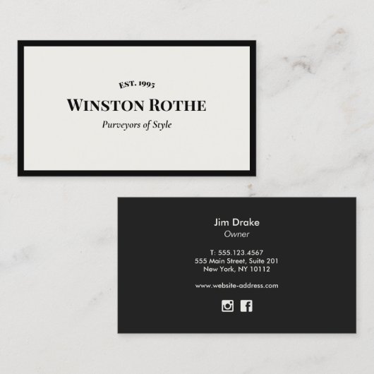 エレガントプロフェッショナルホワイトブラック縁ど 名刺 (正面/裏面)