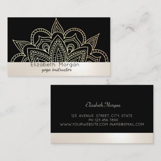 エレガントプロフェッショナルマンダラブラックヨガインストラクター 名刺 (正面/裏面)