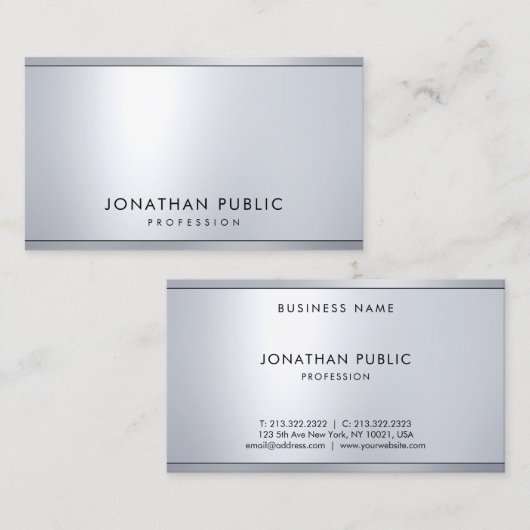 エレガントプロフェッショナルモダンシルバーのメタリック 名刺 (正面/裏面)