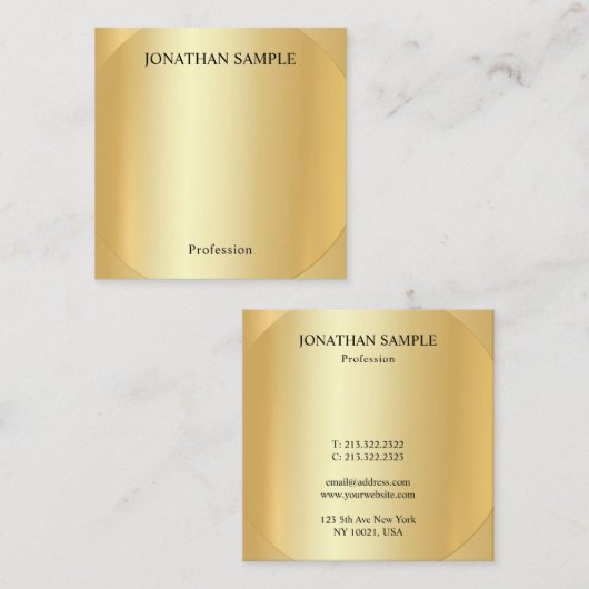 エレガントプロフェッショナルモダンフェイク金ゴールドテンプレート スクエア名刺 (正面/裏面)