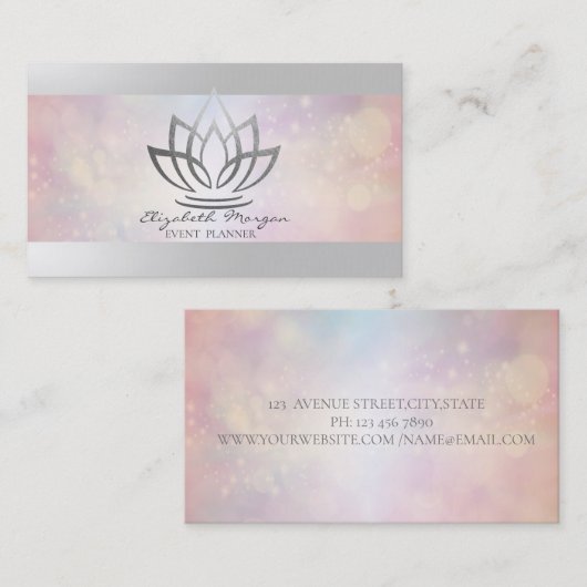 エレガントプロフェッショナルモダン、《写真》ぼけ味シルバーロータス 名刺 (正面/裏面)