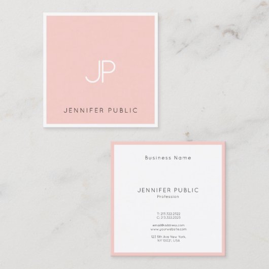 エレガントプロフェッショナルモノグラムモダン赤面ピンク スクエア名刺 (正面/裏面)