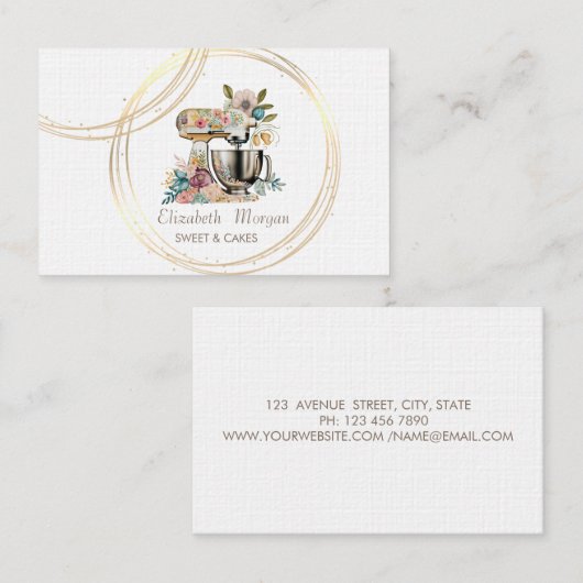 エレガントプロフェッショナル円フローラケーキミキサー 名刺 (正面/裏面)
