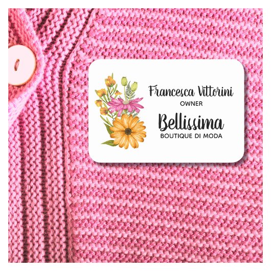 エレガントプロフェッショナル水彩フローラピンク黄色 名札