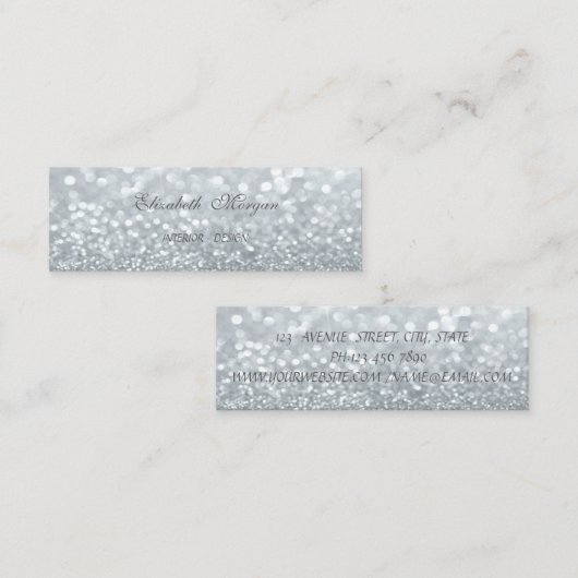 エレガントプロフェッショナル銀モダンの輝く《写真》ぼけ味 スキニー名刺 (正面/裏面)