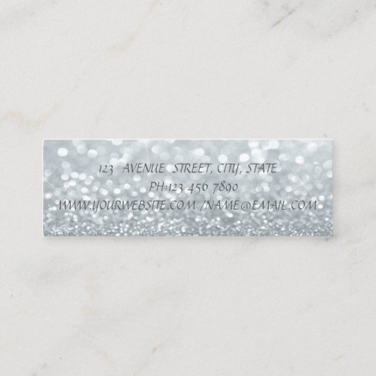 エレガントプロフェッショナル銀モダンの輝く《写真》ぼけ味 スキニー名刺 (裏面)