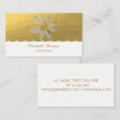 エレガントプロフェッショナル、フェイク金ゴールド、白デイジー 名刺 (正面/裏面)