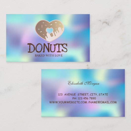 エレガントプロフェッショナル,ホログラフィック,ドーナツ,ベーカリー 名刺 (正面/裏面)
