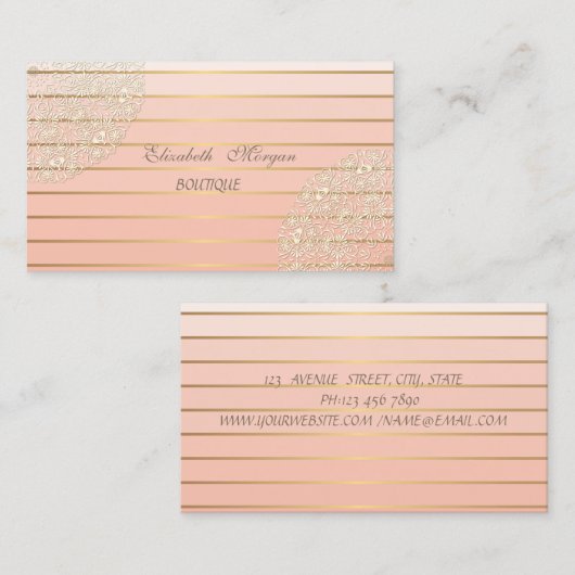 エレガントプロフェッショナル、金ゴールドストライプ、レース 名刺 (正面/裏面)