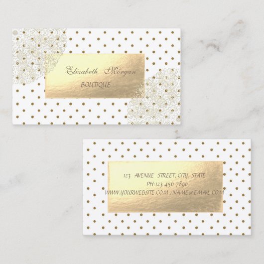エレガントプロフェッショナル、金ゴールドドット、レース 名刺 (正面/裏面)