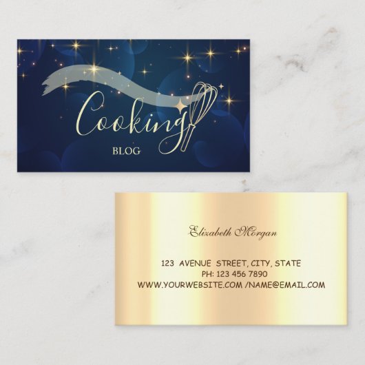 エレガントプロフェッショナル、金ゴールド星、ウィスク、料理 名刺 (正面/裏面)