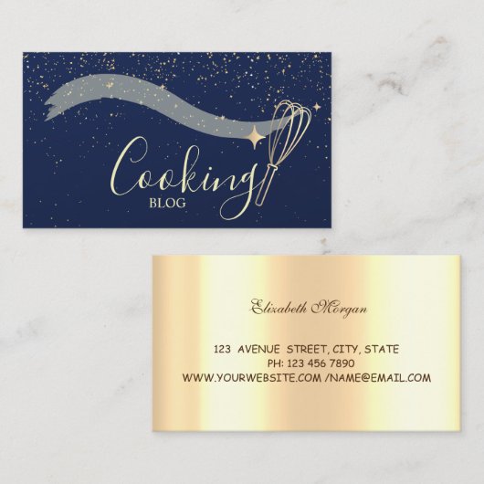 エレガントプロフェッショナル,金ゴールド,ネイビーブルー,ウィスク,料理 名刺 (正面/裏面)