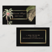 エレガントプロフェッショナル、黒、枠、ヤシの木の花 名刺 (正面/裏面)