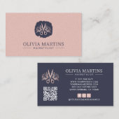 エレガントヘアスタイリストの花弁と木炭QRコードロゴ 名刺 (正面/裏面)