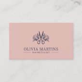エレガントヘアスタイリストの花弁と木炭QRコードロゴ 名刺 (正面)