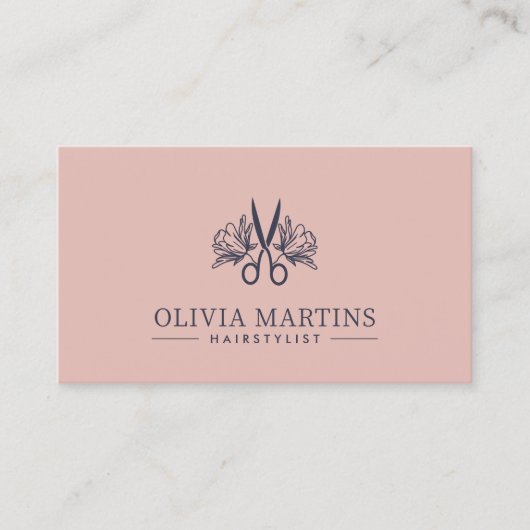 エレガントヘアスタイリストの花弁と木炭QRコードロゴ 名刺 (正面)