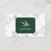エレガントヘアスタイリストサロングリーン金ゴールド縁ど大理石 名刺 (裏面)