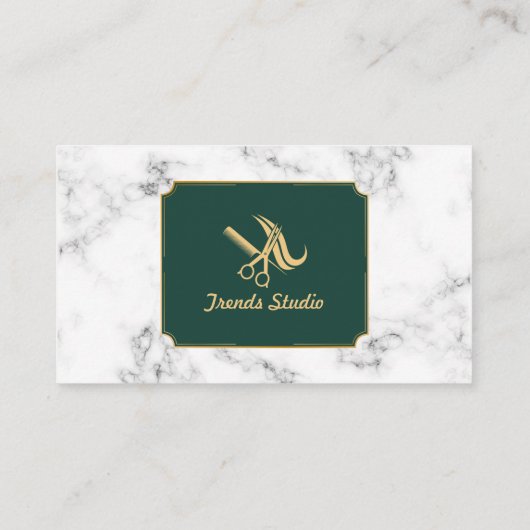 エレガントヘアスタイリストサロングリーン金ゴールド縁ど大理石 名刺 (裏面)