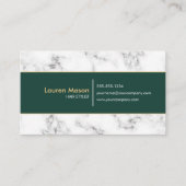 エレガントヘアスタイリストサロングリーン金ゴールド縁ど大理石 名刺 (正面)