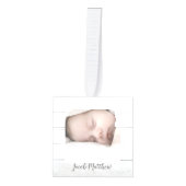 エレガントベビーカスタムファミリー名写真ポートレート キューブオーナメント (正面)