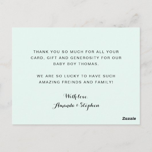 エレガントベビーサンキューカード誕生日感謝していあなた ポストカード (裏面)