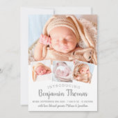 エレガントベビーパーソナライズされた4フォトコラージュ誕生 案内状 (正面)