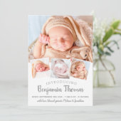 エレガントベビーパーソナライズされた4フォトコラージュ誕生 案内状 (スタンド正面)