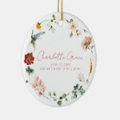 エレガントベビーフォトピンクガーデンフラワーズ誕生統計 セラミックオーナメント (右)