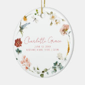 エレガントベビーフォトピンクガーデンフラワーズ誕生統計 セラミックオーナメント (左)