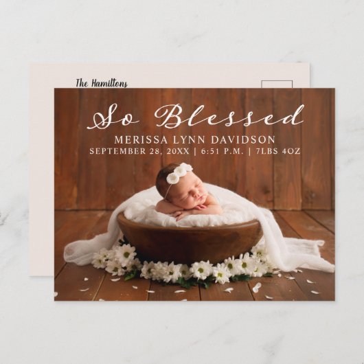 エレガントベビー写真の誕生発表 案内ポストカード (正面/裏面)