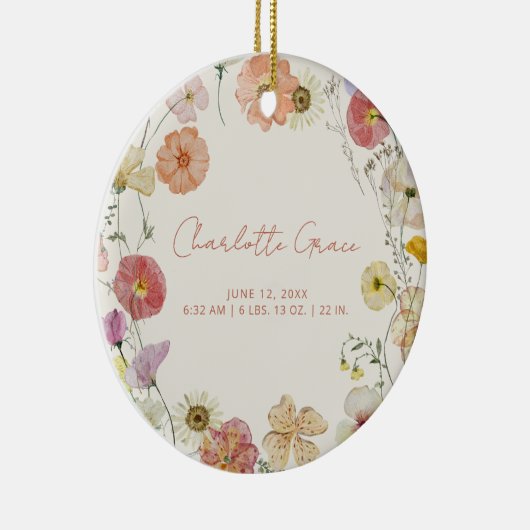 エレガントベビー写真プレスフラワー誕生統計 セラミックオーナメント (右)