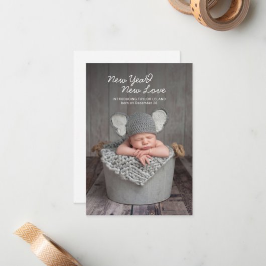 エレガントベビー写真新年の誕生発表 ノートカード (正面/裏面インサイチュ)