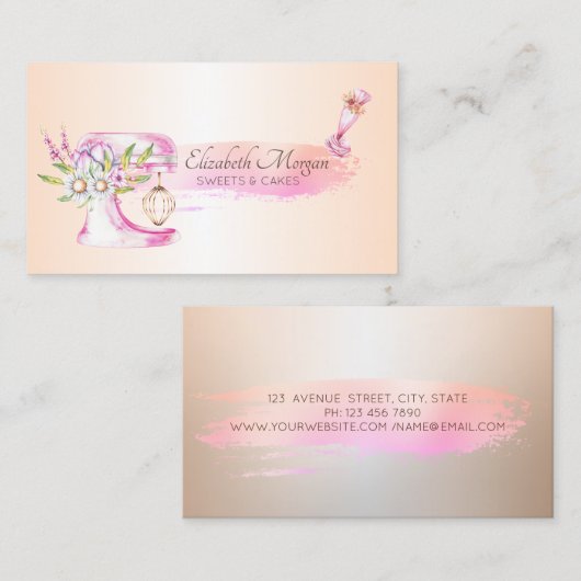 エレガントベーカリーミキサーツール配管バッグ花 名刺 (正面/裏面)